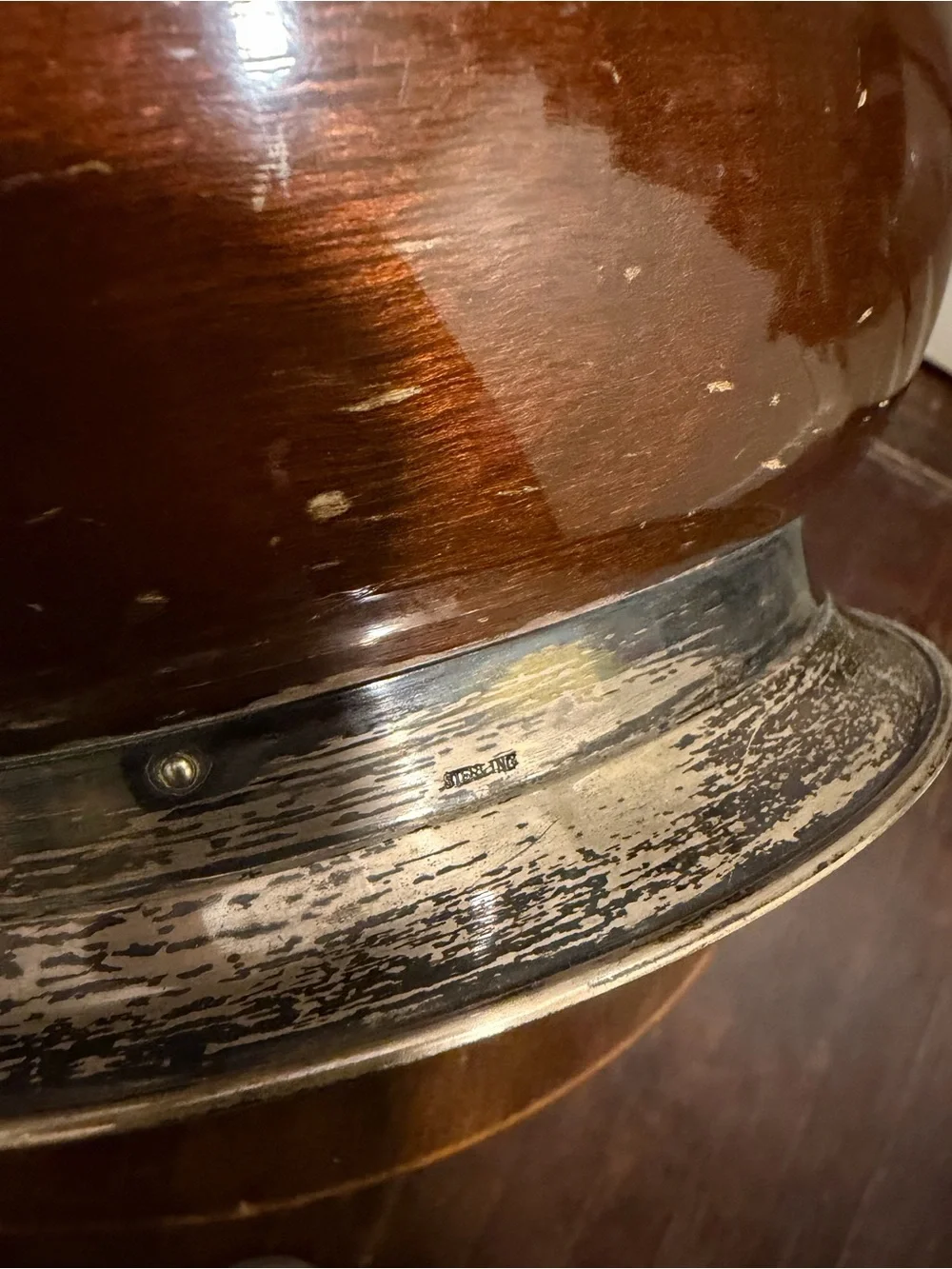 Vintage Sterling Silver Mahogany Ice Bucket With Lid